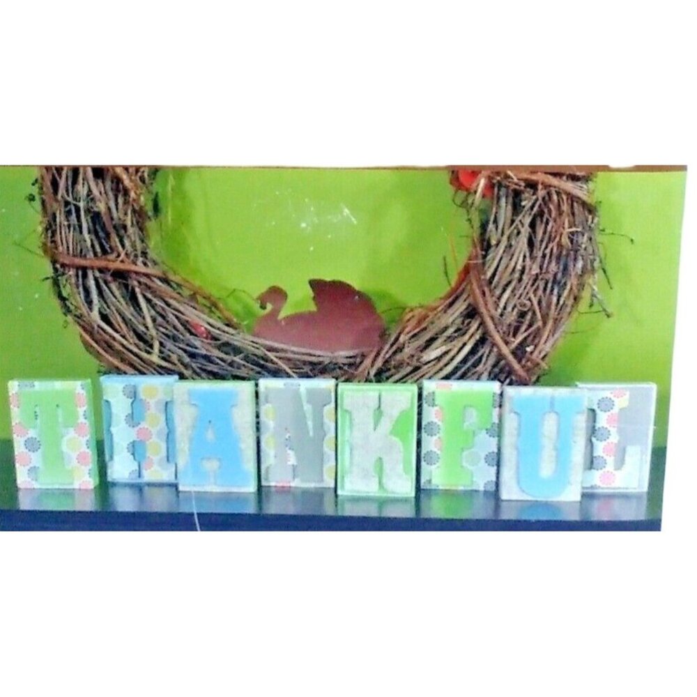 Fall Crafts 9 piece Wood Thankful Blocks with Letters Decorative Craft Kit